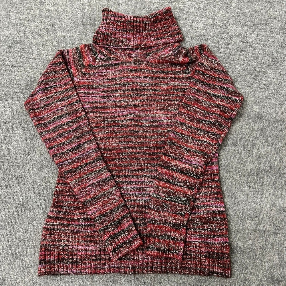 Columbia Sweater Womens Size M Red Pink Space Dye Knit Turtleneck Pullover L/S